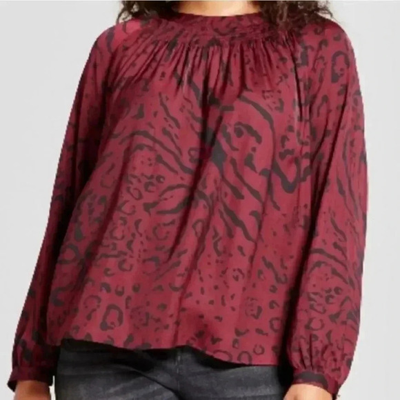 AVA & VIV Burgandy Animal Print Top Blouse Workwear Career Plus Size 1X - Picture 1 of 6